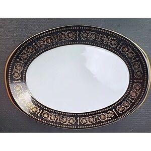 Vintage Fashion Manor Rhapsody Fine China Oval Serving‎ Platter Black Gold Japan